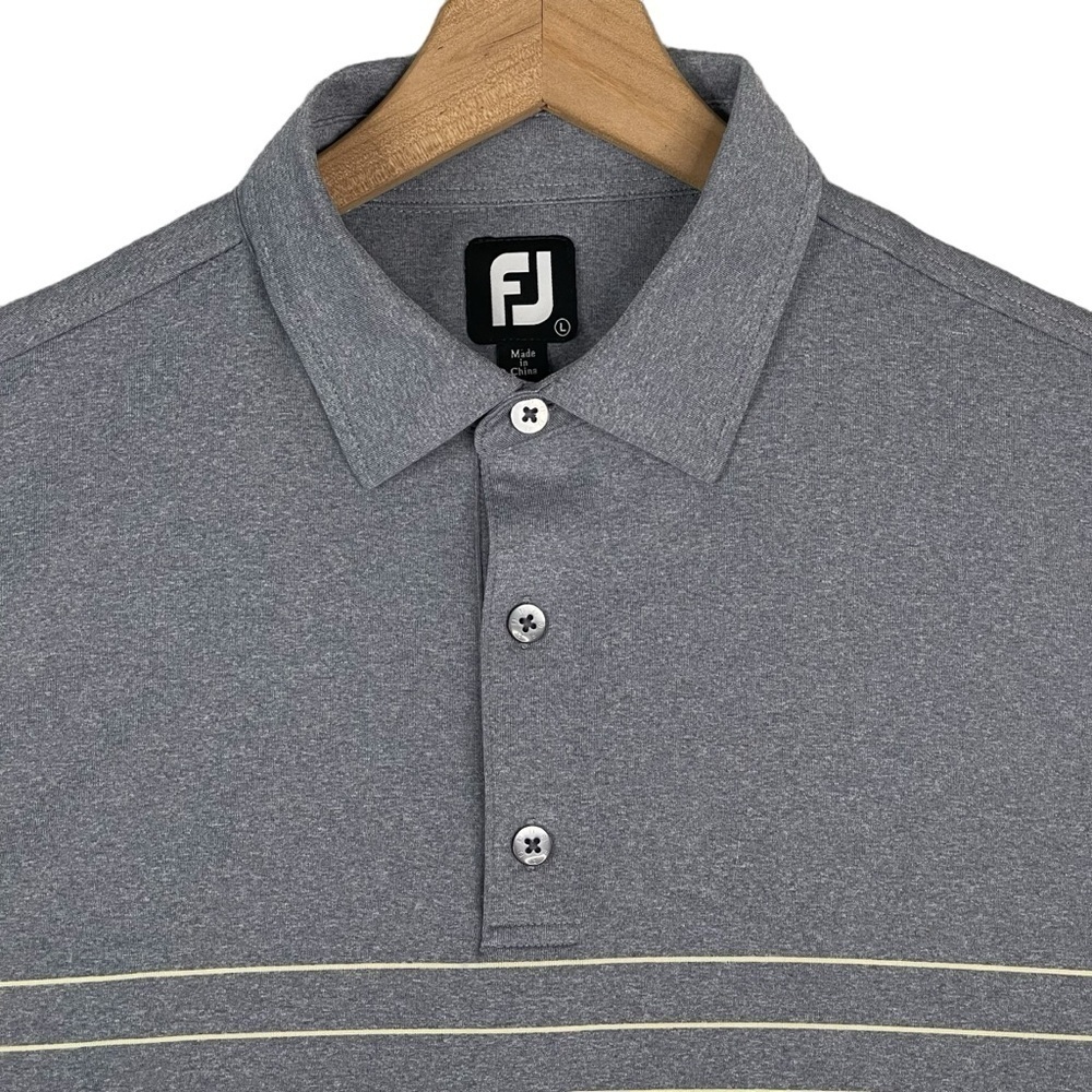 Footjoy Polo Mens Medium Gray Stripe Print ProDry Performance Stretch Golf Shirt